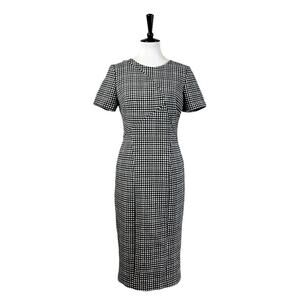 Marks & Spencer Midi Sheath Dress Jewel Neck Black Houndstooth Women’s Size 6
